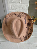 Hand-burned Cowboy Hat - Cattleman - with Guitar Design